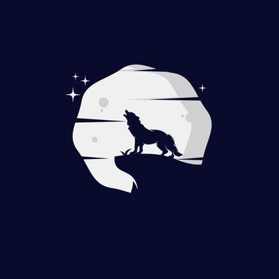 the wolf on the rock howls at the moon in the fog