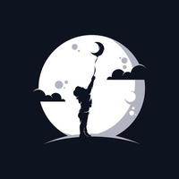 Kids dream in the moon logo design vector