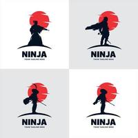 Set of japan ninja sword logo vector