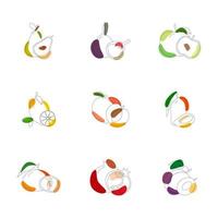 Set of nine fruits vector