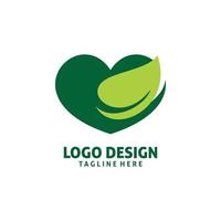 green love leaf logo design vector