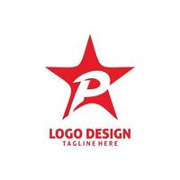 red star letter p logo design vector