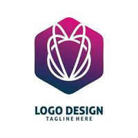 hexagon orbit line logo design vector