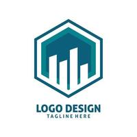 hexagon building chart logo design vector