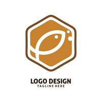 hexagon fish bubble logo design vector