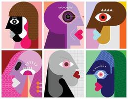 seis caras, seis personas ilustración vectorial vector