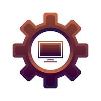 elemento de icono de plantilla de diseño de degradado de logotipo de engranaje de monitor vector