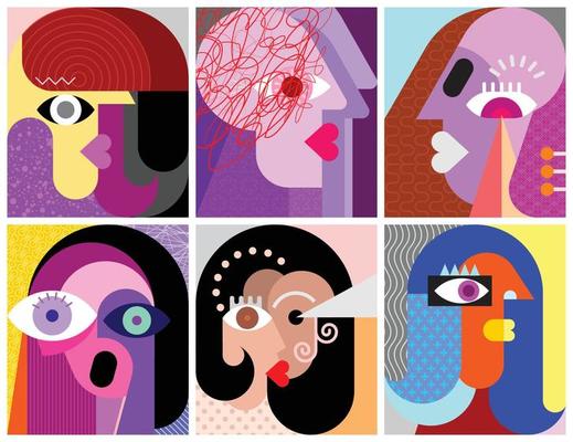 Six Faces, Facial Expressions vector illustration