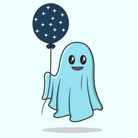 halloween ghost carrying star-patterned balloons vector