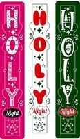 Holy night. Christmas vertical porch sign bundle for home decor, front door sign hanging, background. Christmas long sign vector design. Winter Farmhouse signs for Christmas decoration.