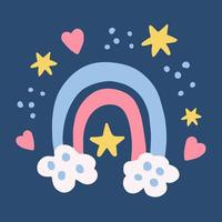 arco iris con nubes estrellas y harts ilustración vectorial vector