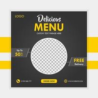 delicioso restaurante comida publicación en redes sociales diseño cuadrado promoción descuento plantilla de banner vector