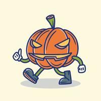 ilustración de halloween de cabeza de calabaza linda de la vieja escuela vector