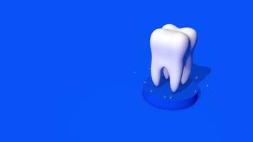 dente 3d girando no fundo do palco azul, renderização 3d dental video