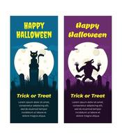 Creepy Halloween Vertical Banner. 2 vertical background options are easy to edit. Creepy Halloween Banner. Halloween banner with a scary cat on the grave background vector