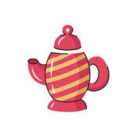 Ceramic vector teapot. Hand drawn kettle with decorative elements.  Cartoon dishware, kitchen utensil, tool for teatime.