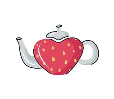 Ceramic vector teapot. Hand drawn kettle with decorative elements.  Cartoon dishware, kitchen utensil, tool for teatime.