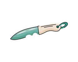 Cartoon hand drawn knife. Kitchen utensil, tourist equipment for camping, hiking. Flat vector illustration.