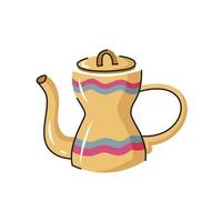 Ceramic vector teapot. Hand drawn kettle with decorative elements.  Cartoon dishware, kitchen utensil, tool for teatime.