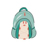 Cartoon hand drawn tourist backpack, school bag.  Equipment for camping, hiking, trekking. Flat vector illustration.