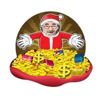 santa claus con regalos, dinero y oro vector