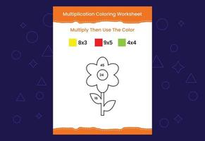 Multiplication Coloring worksheet with the image. Color by numbers math game vector