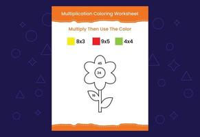 hoja de trabajo para colorear de multiplicación con la imagen. juego de matemáticas de colorear por números vector