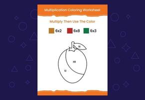 hoja de trabajo para colorear de multiplicación con la imagen. juego de matemáticas de colorear por números vector