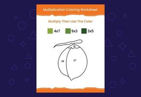 Multiplication Coloring worksheet with the image. Color by numbers math game vector