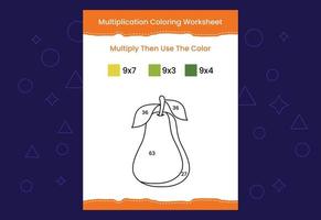 Multiplication Coloring worksheet with the image. Color by numbers math game vector