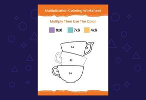 Multiplication Coloring worksheet with the image. Color by numbers math game vector