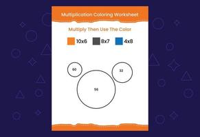 hoja de trabajo para colorear de multiplicación con la imagen. juego de matemáticas de colorear por números vector