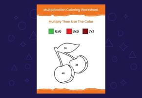 hoja de trabajo para colorear de multiplicación con la imagen. juego de matemáticas de colorear por números vector