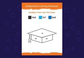 hoja de trabajo para colorear de multiplicación con la imagen. juego de matemáticas de colorear por números vector