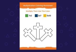 Multiplication Coloring worksheet with the image. Color by numbers math game vector
