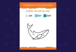 Multiplication Coloring worksheet with the image. Color by numbers math game vector