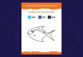 hoja de trabajo para colorear de multiplicación con la imagen. juego de matemáticas de colorear por números vector