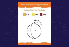 hoja de trabajo para colorear de multiplicación con la imagen. juego de matemáticas de colorear por números vector