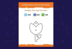 Multiplication Coloring worksheet with the image. Color by numbers math game vector