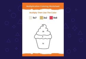 Multiplication Coloring worksheet with the image. Color by numbers math game vector