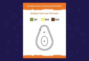 hoja de trabajo para colorear de multiplicación con la imagen. juego de matemáticas de colorear por números vector