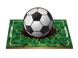 balón de fútbol con campo de fútbol 3d verde roto vector