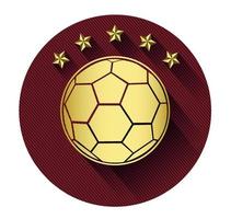 Golden soccer ball and five star icon with long shadow effect vector