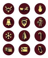 Gloden flat icons of Santa claus and Christmas Day vector