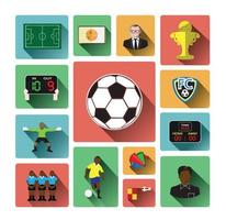 Composition of soccer icons set with long shadow effect vector