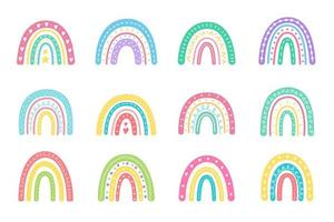 arcoiris bohemio. elementos decorativos de tarjetas de felicitación de bebé arco iris pastel dibujados a mano vector