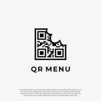 concepto vectorial del logotipo del menú del código qr, escanear el orden del menú. Servicio al Cliente. logotipo de código de barras del menú de alimentos vector