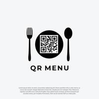 concepto vectorial del logotipo del menú del código qr, escanear el orden del menú. Servicio al Cliente. logotipo de código de barras del menú de alimentos vector