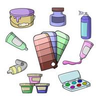 A set of colored icons, different jars of paints, vector illustration in cartoon style on a white background