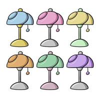 A set of different colored Elegant table lamp with a light shade, vector illustration in cartoon style on a white background